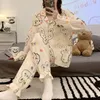 Kvinnors sömnkläder Autumn Pyjama Set for Women Two Piece Set Kawaii Print Home Clothes Pyjamas Pijama Mujer Long Sleeve Casual