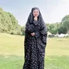 Ethnische Kleidung Muslim Dubai Türkei Bedrucktes Kleid Robe Eid Kapuze Hijab Gebet Ramadan Kleid Abaya Islamische Kleidung Arabisch Überkopfkaftan
