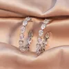 Pendientes de tuerca Masa de lujo blanco lágrima CZ aro brillante circón cristal gran forma circular pendiente para mujer joyería de fiesta de moda