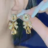 Boucles d'oreilles pendantes pour femmes, plaqué or véritable 18 carats, nœud à pampilles en cristal, 2023