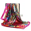 Szaliki wiszące szaliki mody szaliki dla kobiet kwiatowy nadruk satynowy jedwabny hidżab szalik samica 90x90cm kwadratowy chusteczka szal głowica dla kobiet x0904