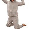 Damesnachtkleding Dames winterpluche pyjamaset met lange mouwen, hoodies met zakken en joggingbroek Loungewear