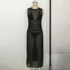 Costumi da bagno da donna per ragazze Sexy bikini in rete nera vestito a tre pezzi con abito lungo costume da bagno spiaggia 2023 Maillot De Bain design per le donne che fanno il bagno