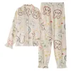 Kvinnors sömnkläder Autumn Pyjama Set for Women Two Piece Set Kawaii Print Home Clothes Pyjamas Pijama Mujer Long Sleeve Casual