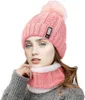 Berets Winter Hat Womens Beanie Hats Thick Warm Skullies Knitted Women Letter Bonnet Cap Outdoor Riding Scarf Set