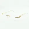 Pierres Moissanite montures de lunettes diamant sans fin 3524012 lunettes de soleil polies avec pattes en corne de buffle blanc naturel et lentilles transparentes de 56 mm