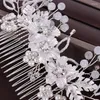 Haarspangen, handgefertigt, Perlenkristall-Perlen, Braut-Kopfschmuck, Blume, Strass, großer Hochzeitskamm-Clip für Damen-Accessoires