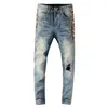 Mannen streetwear skinny jeans heren luipaardprint patchwork gaten gescheurde jeans slanke skinny stretch denim broek324z