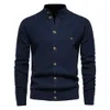 Mens Sweaters AIOPESON Malha Cardigan Algodão de Alta Qualidade Botão Mock Neck Sweater para Homens Inverno Moda Designer Cardigans 230904