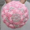 Rosa bröllop brudbuketter handgjorda blommor söta 15 quinceanera buketter pärlor kristall strass rose brud innehav brosch w272s