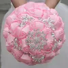 Bouquet da sposa rosa Bouquet da sposa Fiori fatti a mano Dolce 15 Bouquet Quinceanera Perle di cristallo Strass Rosa Spilla da sposa W272S