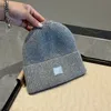 Inverno malha gorro de algodão feminino masculino cinza escuro grosso malha grossa quente pele sintética pom gorros chapéus femininos bonés