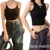 Women's T Shirts 2023 Sexy Club Backless Crop Top Strap Vest Summer Black Tanktop With Inner Short Slim Fit Tank Outerwear Tops