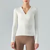 Lulumonm – blouse de course pour femmes, séchage rapide, haut respirant, col en V, manches longues, amincissant, extensible, vêtements de yoga, fitness, DSL291