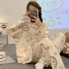 Kvinnors sömnkläder Autumn Pyjama Set for Women Two Piece Set Kawaii Print Home Clothes Pyjamas Pijama Mujer Long Sleeve Casual