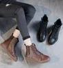 Nytt läder inuti höjd Martin Boots Kvinnor Autumn Winter Short Boots Platform Thin thin Knight Boots Plus Women's Shoes