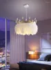 Lampes suspendues Kobuc moderne plume blanche lumières or couronne chambre de fille lampe suspendue avec décor en cristal pour chambre El AC110V 220V