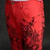 Erkekler Kot Mürekkep Baskı Erkekler Kore tarzı modaya uygun gündelik pantolonlar ince fit ayak kişiliği 3D ejderha deseni kırmızı pantolon288j