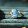 Wedding Rings S925 Silver 18k Gold-plated Colorful Agate Relief Ring For Women Girls Vintage Beauty Girl Ring Fashion Jewelry Gift 230901