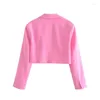 Damenanzüge 2023 Frauen Single Button Rosa Crop Blazer Vintage Langarm Reverskragen Elegante Damen Büroanzug Mantel