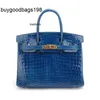 Tygväska Birkinns Handväskor Crocodile 5A Designer Väskor High End Brand Womens Handbag Läder Gloss Nile Luxurys har logotyp