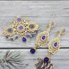 Pins Broschen Sunspicems Goldfarbene Marokko-Kaftan-Brosche mit langen Tropfenohrringen, blauer Kristall, Braut-Schmuckset für Frauen, arabische Blumen-Bijoux 230901