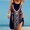 Grundlegende Freizeitkleider Frauen Böhmisches Kleid Ärmellos Boho Blumendruck O-Ausschnitt Minikleider Damen Urlaub Outdoor Casual Vestidos Neu LST230904