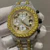 Argent incrusté d'or10A Designer Watches Royal Silver Moissanite Gold Stones Pass Test Watch Diamonds Version Automatique Eta Mouvement Luxe Full Iced Out 2 tons