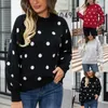 Women's Sweaters Fuzzy Women Sweatshirt Fashion Casual Long Sleeve Knit Sweater Lightweight Polka Dot Printing Pullover Top