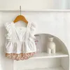 Spitze Blume Kinder Kleidung Sommer Baby Mädchen Strampler Baumwolle Hose Kragen Rüschen Spitze Sleevless Infant Neugeborene Overalls Nette Kleidungsstücke 2584