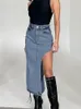 Rokken Elegante Side Split Rok Vrouwen Zomer Hoge Taille Midi Vrouwelijke 2023 Lente Mode Denim Kantoor Blauw Dames Kleding 230901