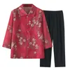 春の秋のcotton cotton ledleeved home closes jacquard pijamaのためのレディースツーピースパンツ2セットパジャマスーツ