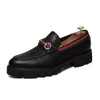 Dress Shoes Man Black Loafers Leather Solid Color Slip-On Fashion Round Toe Daily Wedding Party Faux Suede Casual