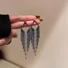 Dangle Earrings Vintage Long Tassel Drop For Women Wedding Party Accessories Earring With Blue Rhinestone Female Fashion Jewelry