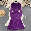 Casual Dresses Clothland Women Vintage Sequined Mermaid Dress V Neck Long Sleeve Shiny Sashes Party Club Midi Vestido QC916