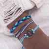 Bracelets de charme 3pcs / Set Bohemian Beach Surf Set Wave Bracelet tressé à la main Bracelet multicouche réglable Femmes Cadeau