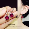 Dangle Earrings Sparkling Fashion Square Big Green Royal Blue Red Pink Yellow Stone Drop Princess-cut Cubic Zirconia Women Jewelry