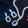 Bracelets de charme CWWZircons Bling Square Drop Collier de zircon cubique bleu foncé et boucle d'oreille Ensemble de bijoux de fête pour les mariées de mariage T507 230901