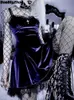 Vestidos casuales básicos Terciopelo gótico sexy mini vestido negro mujeres vintage correa de espagueti vestidos de cintura alta estético elegante vestido de fiesta gótico LST230904