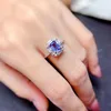 Clusterringen 0,8 ct natuurlijke tanzanite ring voor verloving 5 mm 7 mm VVS kwaliteit 925 zilver met 18K goudplating