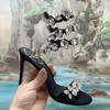 Rene Caovilla High Heel Sandals Fashion Rhinestone Decoration Shoised Luxury Designer Shoes 9.5cm Heels Women Satin Snake ملفوفة الزهرة الفراشة