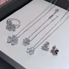 Lucky Diamond Clover Necklace for Women Plated with Rose Gold Mini Large Petal Collar Chain