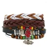 Charm Armbanden SIZZZ 2023 Retro Geweven Lederen Pak Handgemaakte Kralen DIY Driedelige Combinatie Armbanden Voor Vrouwen/mannen