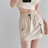 Юбки с эластичной резинкой на талии и карманами, мини-женская юбка-карго на шнурке, летняя однотонная уличная одежда 2000-х годов, эстетическая фея в стиле гранж, Y2k