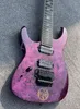 Guitare électrique à main gauche, violet massif, brillant, avec ombre noire, effet de peinture spécial, touche en ébène, véritable incrustation de colock, pièces noires