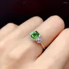 Cluster Rings Chrame Gemstone Silver Ring For Daily Wear 4mm 6mm Emerald Cut Natural Diopside Brithday Gift Girl Friend