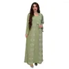 Etniska kläder muslimska modeklänningar 2023 sommarhöst långärmad polyester blå rosa grön abaya klänning