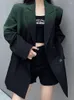Ternos femininos moda streetwear preto verde gradiente blazers feminino coreano solto oversized terno jaquetas masculino mulher 2023