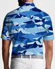 Polos masculinos tubarão camo polo tshirts arte impressão tendência camisa verão manga curta roupas personalizadas 230901