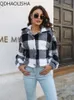 Womens Jackets Jacket Doublesided Velvet Plaid Short Coat Lantern Sleeve Loose Commuting Warm Women Winter Clothing Long Tops 230904